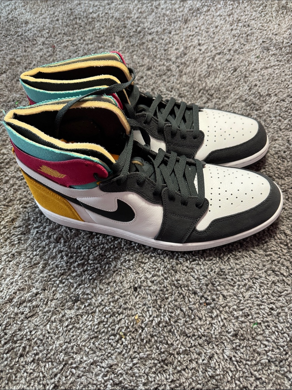 Nike Air Jordan 1 High Top Sneakers in White, Black, Teal, Pink, Yellow